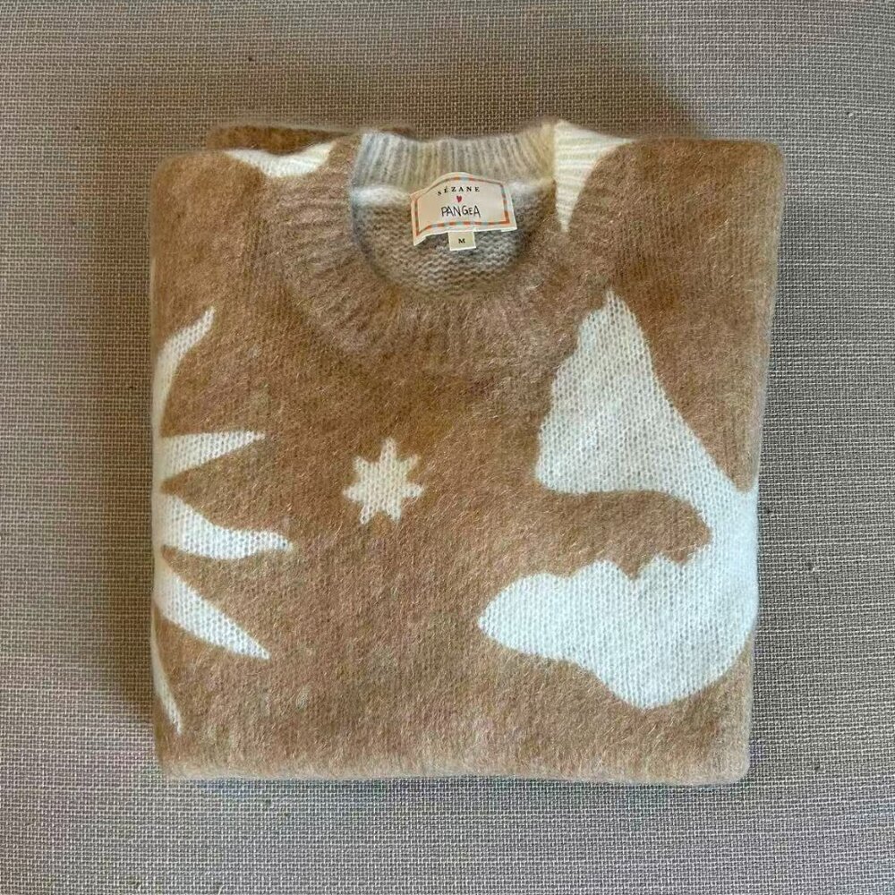 Sézane Pangea Camel and Cream Star & Moon Pattern Sweater - Picture 4 of 7